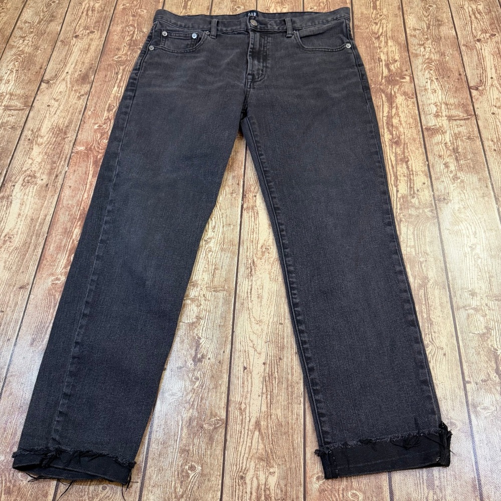 Gap Denim Straight Jeans Womens 28 Black Raw Hem Stretch